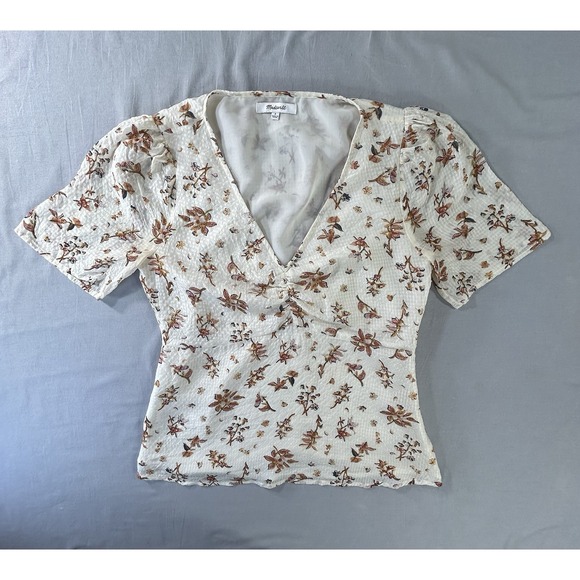 Madewell Tops - Madewell‎ Silk Ruched Front Vneck Women's 0 Floral Bohemian